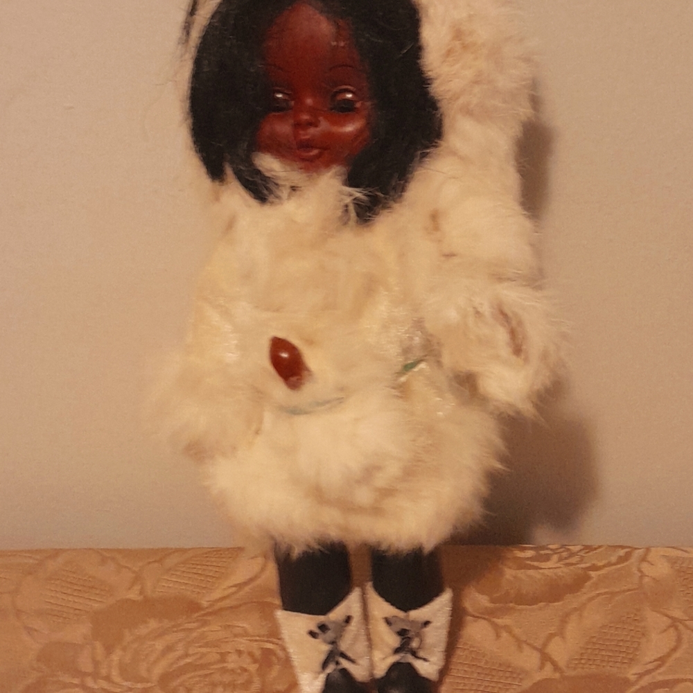 Mom doll in fur coat with baby,vintage